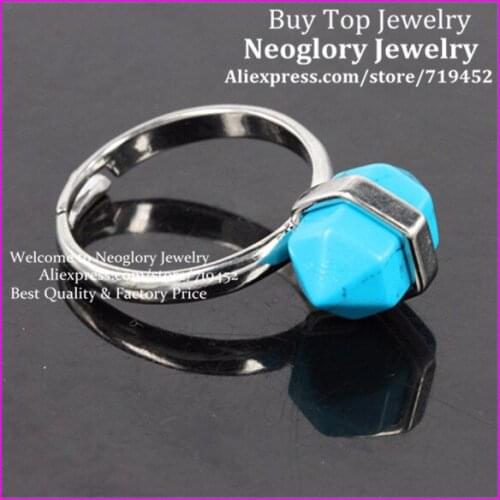 10PCS Natural Healing Stone Nugget Ring Terminated Blue Turquose Stone Ring Silver Plated Adjustable Ring