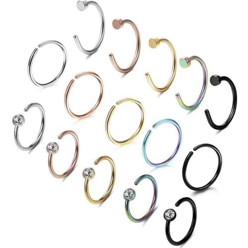15pcs/set Stainless Steel Nose Ring Hoop Septum Rings C Clip Lip Ring Earring for Women Fake Piercing Body Jewelry Non-Pierced