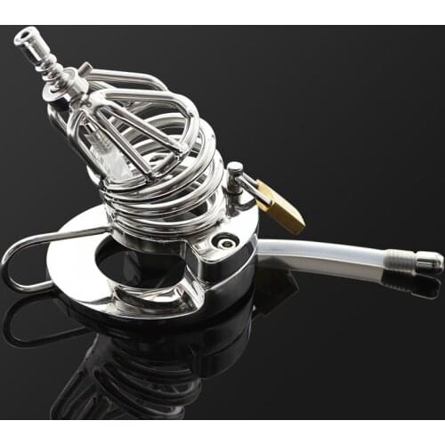 2 IN 1 Stainless Steel Cock Cage Ball Stretcher Chastity Device Cock Ring Chastity Belt Lock BDSM TOYS for Men BS077