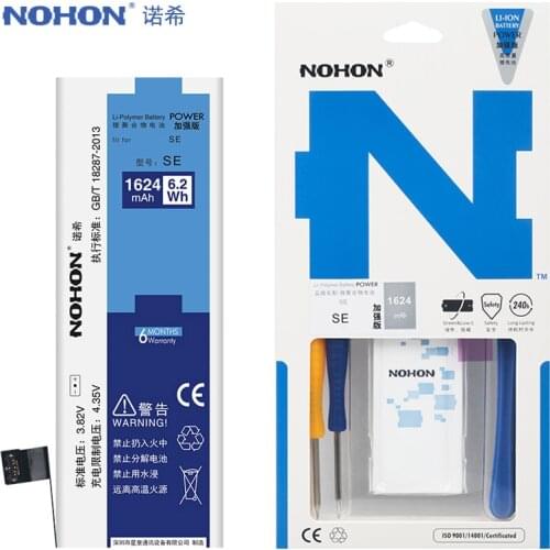 2021 NOHON Original Battery For iPhone SE iPhoneSE 1624mAh High Capacity Cell Phone Batteries Free Tools In Stock Tracking Code