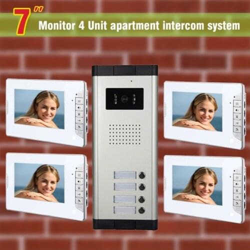 4 units apartment intercom system video doorbell intercom Kit for apartment visual intercom video door phone system