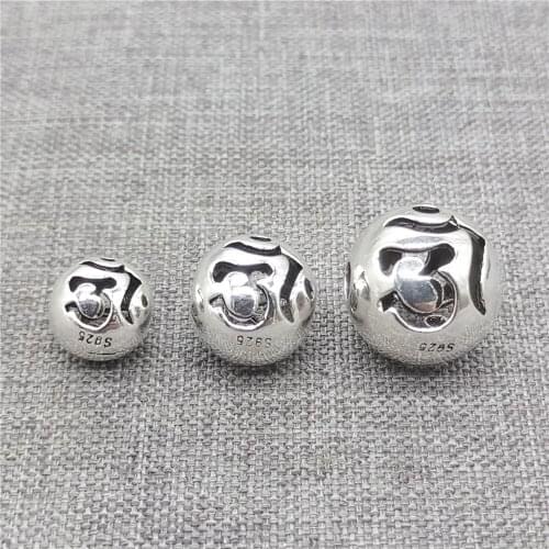 4pcs of 925 Sterling Silver OM Round Ball Beads for Buddhism Bracelet Necklace