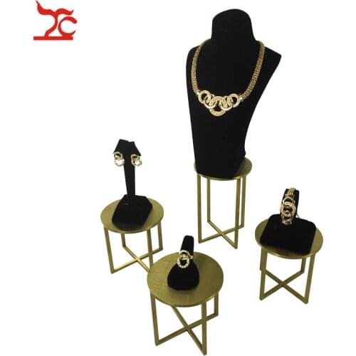 8Pcs Luxury Stainless Steel Necklace Bust Jewelry Counter Store Window Shelf Black Velvet Bangle Ring Earring Organizer Stand