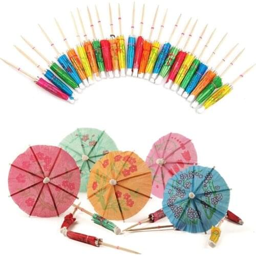 80pcs/box DIY Cocktail Parasols Paper Umbrella Retro Mini Mixed Bright Color Hawaiian Beach Party Decor Juice Drink Decoration