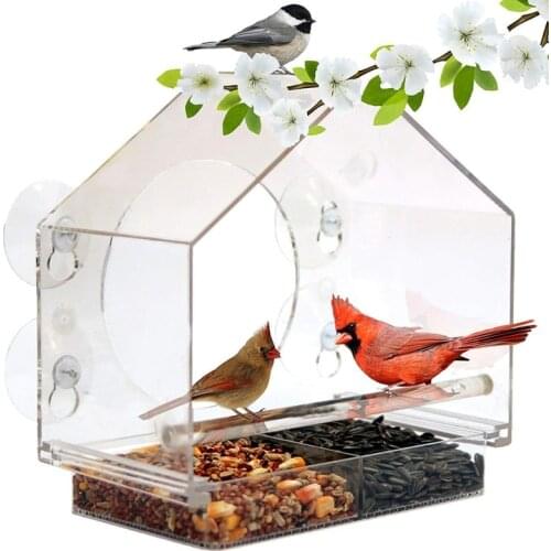 Acrylic Hanging Bird Feeder Clear Glass Window House Hanging Suction Window Bird Parrot Feeders Bird Pet Cage Accessories