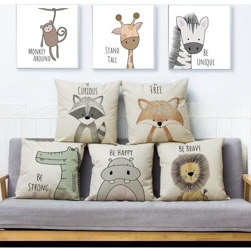 Nordic style Cute Cartoon Animal Print Pillow Cover 45*45cm Cushion Cover Pillows Cases Sofa Home Decor Linen Cushion Covers