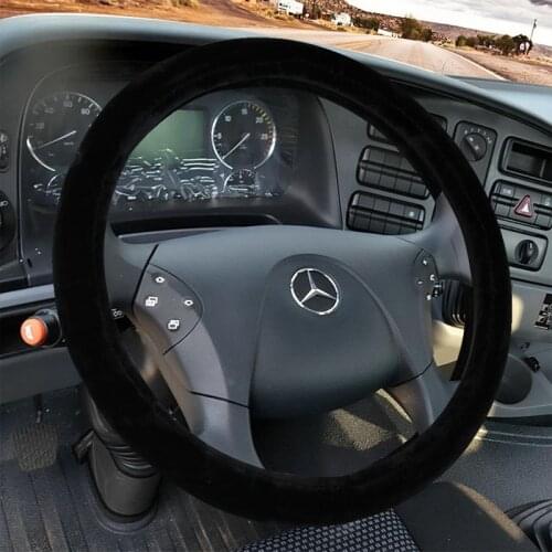 KKYSYELVA Black Winter Plush Steering Wheel Covers for Car Bus Truck 36 38 40 42 45 47 50cm Diameter Auto Steering-wheel cover