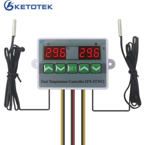 110V 220V 12V Digital Thermostat Dual Temperature Controller Temperature Control Switch for Incubator Aquarium -50~110C + 2Probe