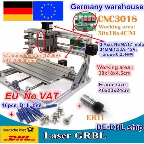 DE ship Mini Laser Engraving Machine CNC 3018 Laser Engraver DIY Hobby Cutting Tools ER11 GRBL for Wood PCB PVC Mini CNC Router