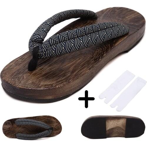 Wooden Outdoor Men Slippers Beach Wear Flip-Flops Japanese Traditional Clogs Geta Cosplay Paulownia Shoes Kimono Samurai Flats