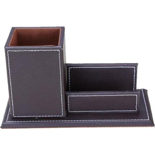 PU Leather Pen Holder Multi-function Desk Stationery Organizer Storage Box Pen/Pencil, Business Cards Holder Office Home Supply