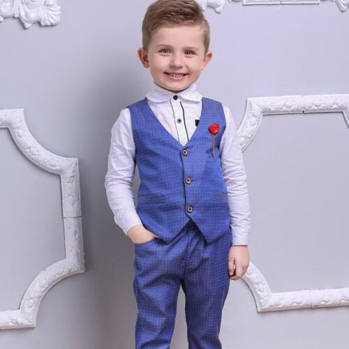 Gentleman T-shirt Vest Pants 3pcs Flower Boys Formal Suits Kids Weeding Birthday Dress Toddler Boys Clothes Boys Set Clothes