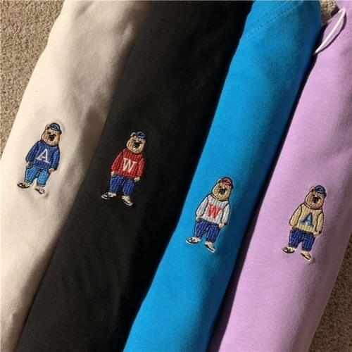 Chic Bear Embroidery Cotton T Shirts Women Hip Hop Streetwear Oversized Tshirts 2021 New Korean Fashion Female Tops Plus Size