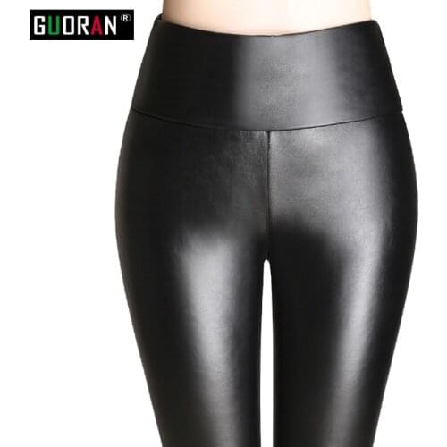 Faux leather pants capris women elastic high waist pencil pants female trousers skinny with velvet stretch PU leggings Plus size