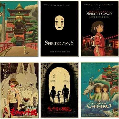 Spirited Away Hayao Miyazaki Classic Movie Canvas Painting Poster Print Wall Art Pictures Gift for Kids Room Bedroom Home Decor