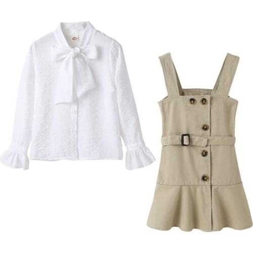 Girls Clothing Sets Spring Autumn Shirts and Khaki Dress 2 Pieces Set for Children Clothes Fashion Kids Suit 4 6 8 10 12 14 Year