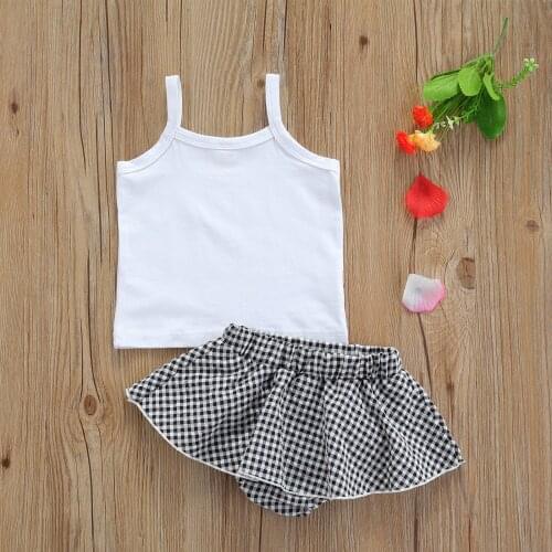 Baby Tops Shorts Suit, Baby Girl Clothes Off Shoulder Sleeveless Tops Elastic Waist Summer Plaids Loose Pants 2Pcs Outfits
