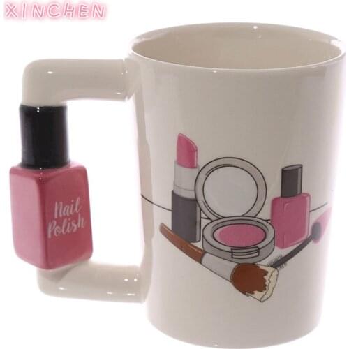 Creative Ceramic Mugs Girl Tools Beauty Kit Specials Nail Polish Handle Tea Coffee Mug Cup Personalized Mugs for Women Gift