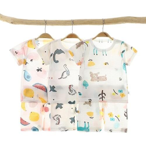 Summer Cotton Breathable Thin Pajamas for Girls Boys Kids Short Sleeve Tops Shorts Two Piece Sets Childrens Cute Pajama Suits