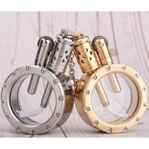 Hot-selling Handmade Brass Kerosene gasoline petroleum lighter Quartz Transparent Oil Tank Round Collection Gift (No fuel)