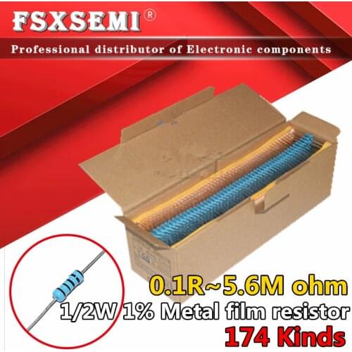 50pcs 1/2W 1% Metal film resistor 1R~2.2M 100R 220R 330R 1K 1.5K 2.2K 3.3K 4.7K 10K 22K 47K 100K 100 220 330 1K5 2K2 3K3 4K7 ohm