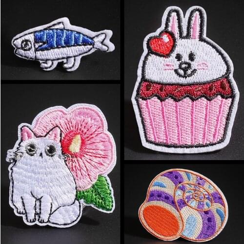 Cute rabbit ice cream Conch and white cat Cartoon childrens clothing accessories patches Jeans T-shirt decoration badge student
