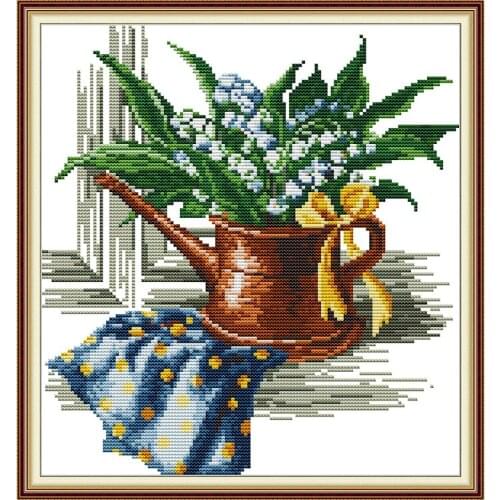 Greenery Stamp Cross Stitch Kit Embroidery Needlework 11CT 14CT Counted Cross Stitch Canvas Embroidery Fabric for Needlework Set