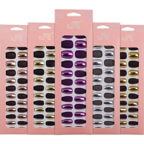 24pcs Full Coverage False Nail Tip Set Shiny Matte Electroplated Frosted Nail Tip Design Reusable Nail Art False Extension Tip