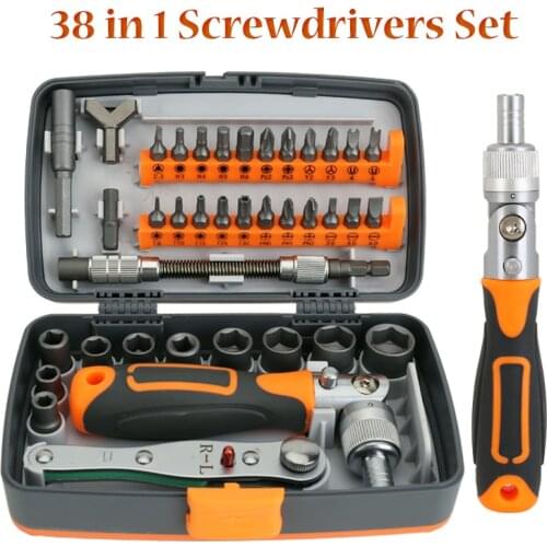 38 In 1 Ratchet Screwdriver Sets Adjustable Socket Wrench Precision Bits With Two-Way Rotary Handle Household Repair Tools Kits