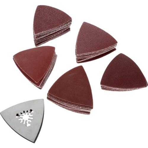 100Pcs Sanding Paper+80mm Triangular Sanding Pad Oscillating Multi-tool for Multimaster Fein Dremel Cutting Sandpaper Power Tool