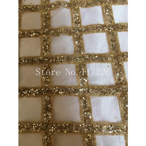 New arrival JRB-5732 glued glitter African net lace Gold color French lace fabric with glitter