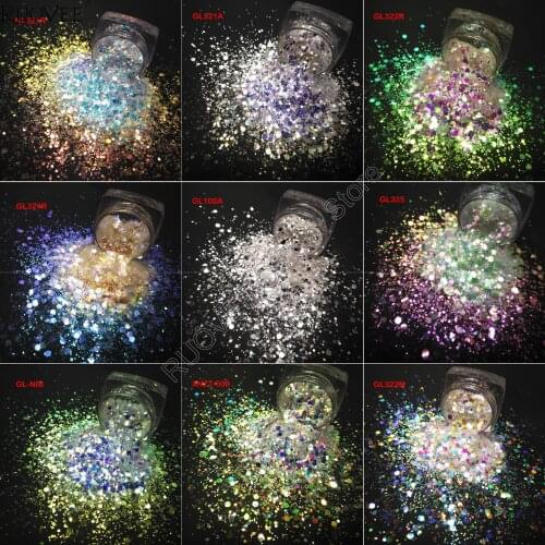 9COLORS Iridescent White Glitter Mix Sparkling Luster Hexagon Shape Nail Art for Craft Deco Makeup Facepainting DIY Accessories