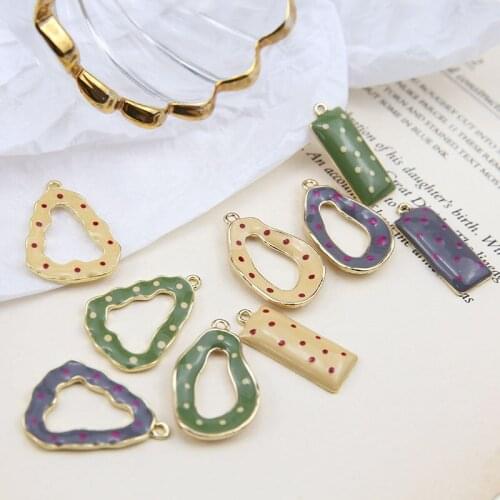 Polka Dots Style Enamel Alloy Jewelry Charms 30pcs/Lot Gold Tone Plated Drip Oil Triangle Rectangle Waterdrop Earring Pendants