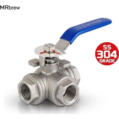 SS304 Three-way Ball Valve,DN15 L Type 1/2'' BSP Female Ball Valve For Kettle Home Brew Accessories Stainless Steel