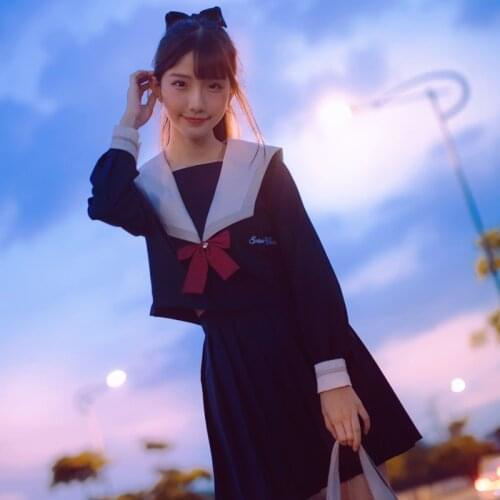 Girls Short/Long-sleeve School Uniform Navy Blue Snow White Jk Uniform Japanese School Wear College Sailor Uniform Summer Autumn