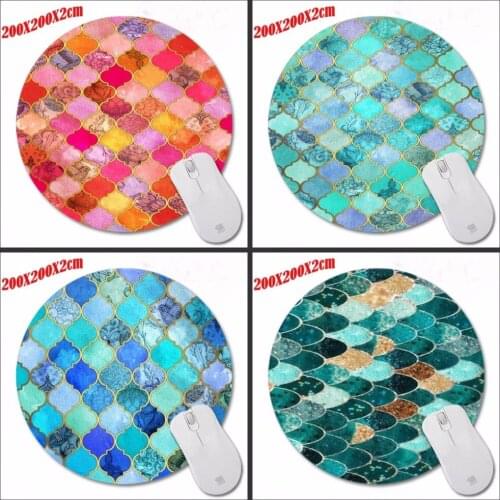 Blue Gold Decorative Patter Computer Gaming Round Mouse Pad Gamer Play Mats Customization Supported Decorate Desk 200*200*2CM