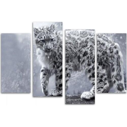 Snow leopard 4pcs canvas Needlework Diy Diamond Embroidery Diamond Painting Cross Stitch Full Square Round Mozaik puzzleZP-2812
