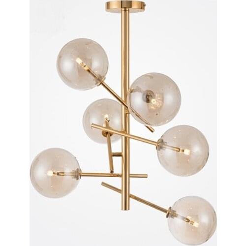 Modern Nordic pendant lamp restaurant designer art personality glass ball Bean stalk 6 heads pendant light gold pendant ZA81224
