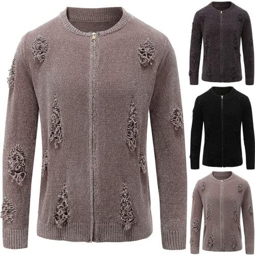 Springs New Mens Fashion Mens Cardigan Fashion Ripped Sweater