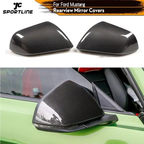 Carbon Fiber Car Rear Review Mirror Cover Caps Add On Style No Turn Signal for Ford Mustang Coupe 2-Door 2015 - 2017