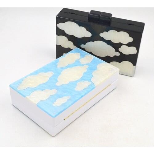 Fashion cute cartoon clouds blue sky acrylic personality womens clutch handbag evening bag shoulder bag messenger bag daily