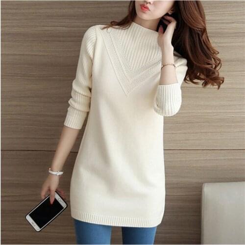2019 Female Sweater Outerwear Medium-long Basic Pullovers Office Women Sweater Thick Solid color Turtleneck Black Sweater Tops