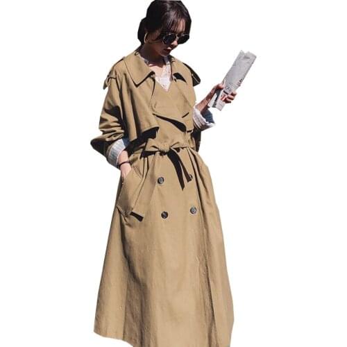 2019 Autumn Women Trench Coat With Belt Drouble Breasted Women Clothes Long Khaki Coat Casaco Feminino Abrigo Mujer Trench Femme