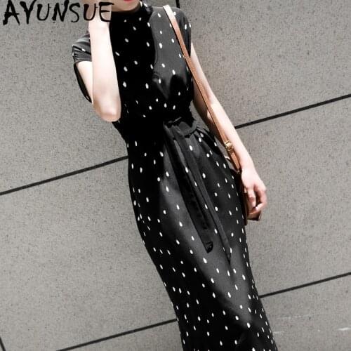 2020 Spring Summer Dress Women Clothes Silk Polka Dot Dress Elegant Long Dresses korean fashion vestidos de fiesta LY701 KJ4806