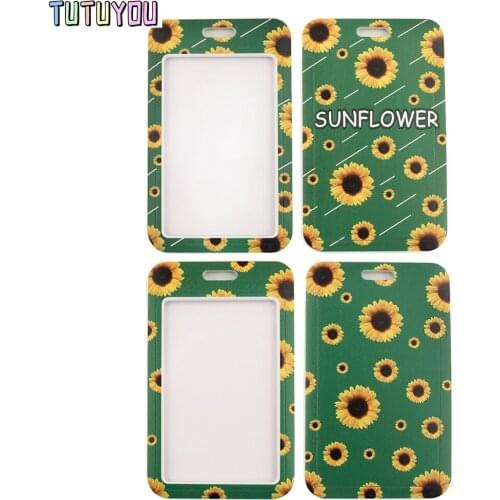 1pc PC2555 Green Sunflower Hidden Disability Lanyard Card ID Holder Business Card Car KeyChain Key Ring Holder Jewelry Gifts