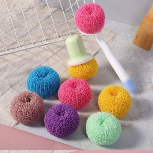 1PCS Random Color Pot Cleaning Brush Ball Non-Scratch Dish Scrubber Scrubbing Pad Scouring Pad Handle Kitchen Cleaning Tool