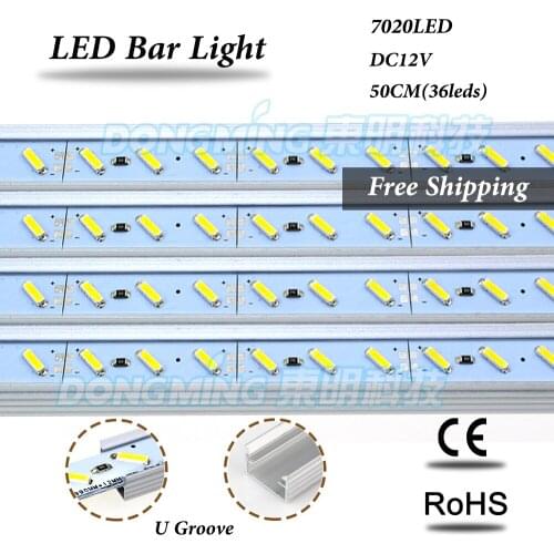 100pcs led bar indoor white/warm white led bar light 7020 50m 36led DC 12V led light bar with U/V aluminum profile groove