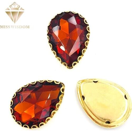 10X14/13x18mm Red Coffee glass crystal sew on rhinestones water drop gold bottom lacy shape claws Diy clothing accessories