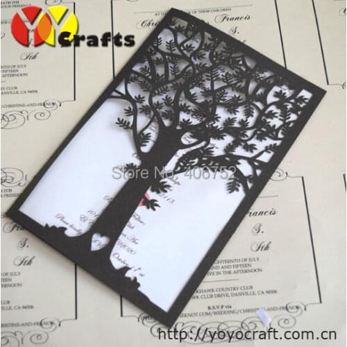 2017 wholesale 10sets per lot laser cut wedding invitation cadr elgegant love tree wedding cards ribbon invitation cards