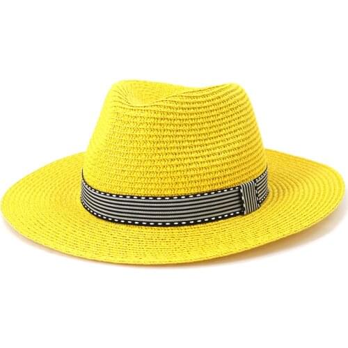 2021 Men Classic Straw Jazz Hat Women Solid Outdoor Casual Ribbon Sun Protection Summer Hat Unisex Caps